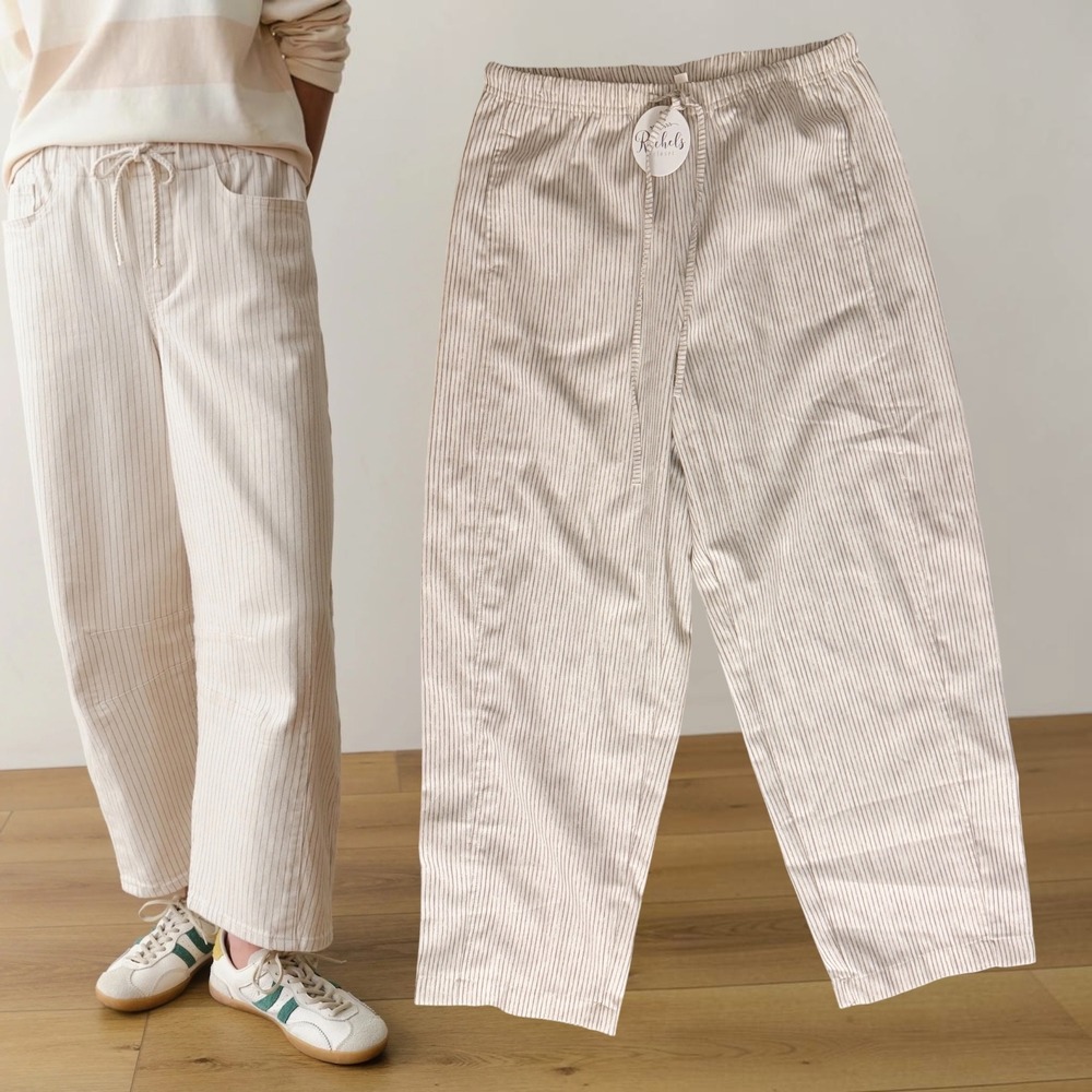 Wishlist Striped Drawstring Pants Cream Tan Neutral Medium